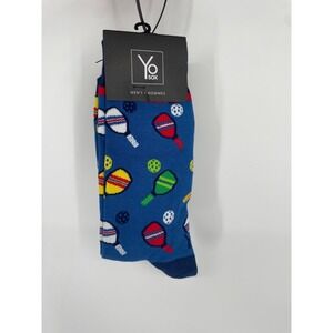 Yo Sox Crew Socks Mens 7-12 Blue Multi Pickleball Print Stretch Performance NWT